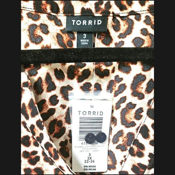 TORRID NEW PEPLUM Georgette Leopard 🐆 Print Button-Front Tie-Front Blouse. - Picture 13 of 16